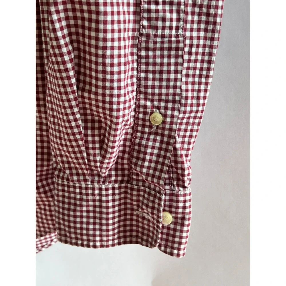 Polo Ralph Lauren Mens Preppy Cotton Gingham Shirt Red‎ White Cotton Size Medium